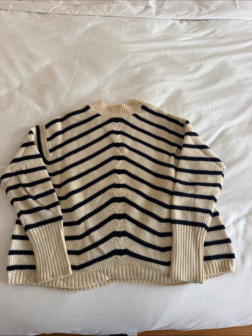 Vineyard Vines Cream and Navy Striped Crewneck Sweater